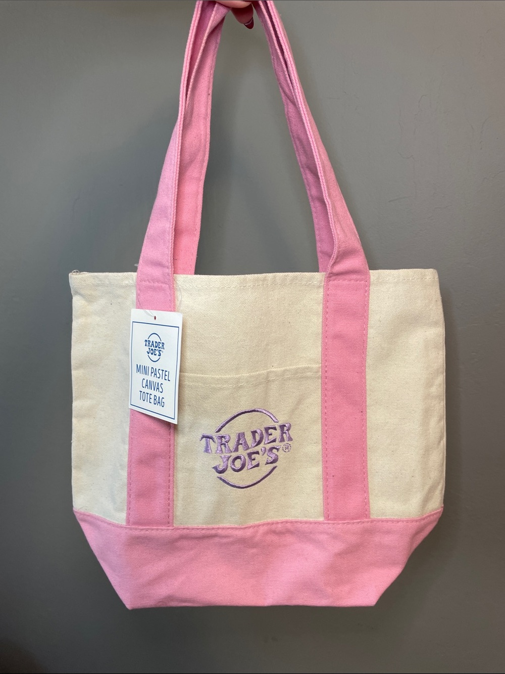 Trader Joe's Pink & Cream Canvas Tote Bag - NWT